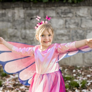 Pink Butterfly Twirl Dress with Fairy Wings and Headband, pretend play dressup, kids dressup, pink fairy dress image 4