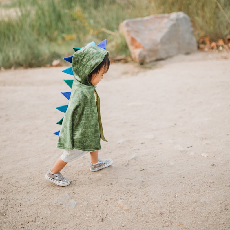 HOODED BABY DINOSAUR cape Soft velour cape with satin finish. Toddler dinosaur cape , pretend play dressup, kids dressup image 1