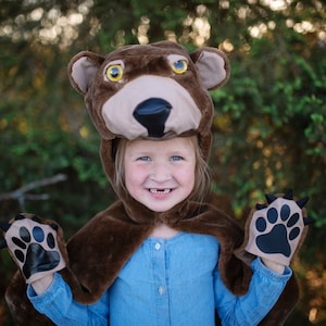 Woodland Bear Cape, kids bear costume, bear cape, pretend play bear outfit, bear halloween costume