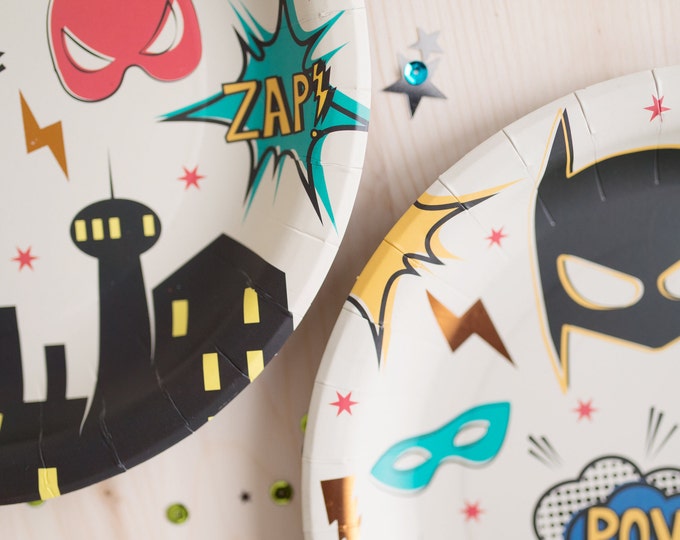 Superhero Birthday Plates, Superhero Party Plates, Superherpo Birthday Decor, Kids Birthday