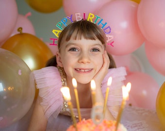 Rainbow Happy Birthday Headband, birthday headpiece, kids birthday headband, Rhinestone birthday headband