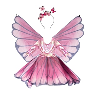 Pink Butterfly Twirl Dress with Fairy Wings and Headband, pretend play dressup, kids dressup, pink fairy dress image 5