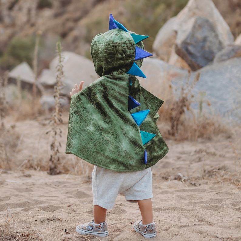 HOODED BABY DINOSAUR cape Soft velour cape with satin finish. Toddler dinosaur cape , pretend play dressup, kids dressup image 4