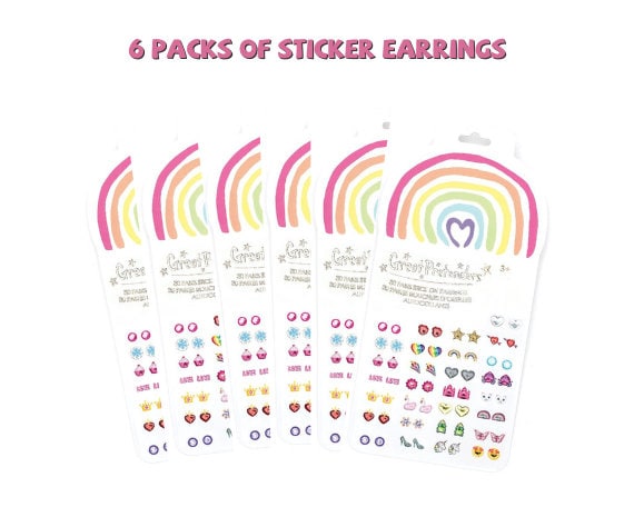 6 Packs of Rainbow Love Stick-on Earrings, Kids Sticker Earrings