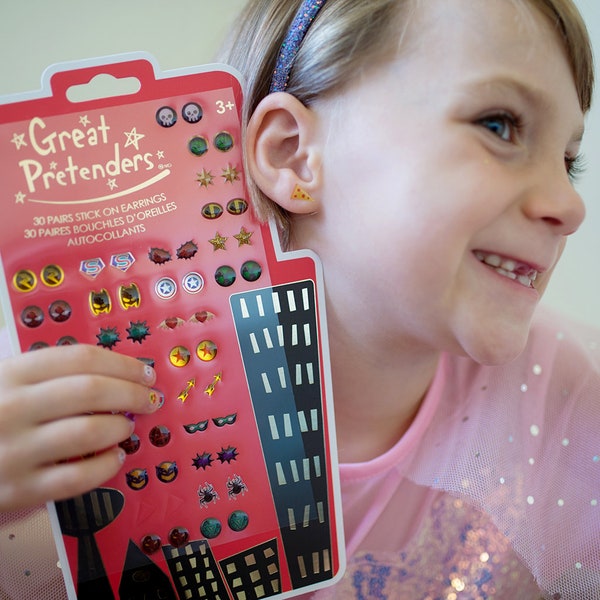 Superhero Stick on Earrings, sticker earrings for kids, kids superhero earrings