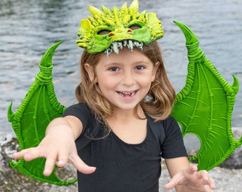 Green Dragon Wings, kids rubberized dragon wings, kids wings, dragon costume for kids