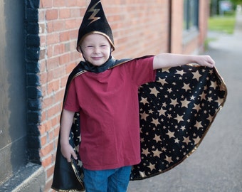 Wizard Costume, reversible wizard Cape, pretend play dressup, kids dressup