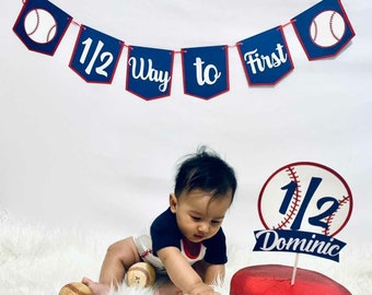 Baseball 1/2 birthday banner, Half way to First banner, Baseball banner, half birthday decorations, Cake Topper