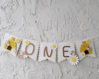 Bee ONE Banner, Daisy Highchair Birthday Decoration
