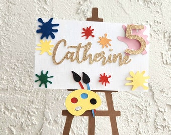 Paint cake topper,Personalize age and name painter cake topper, artist birthday party topper