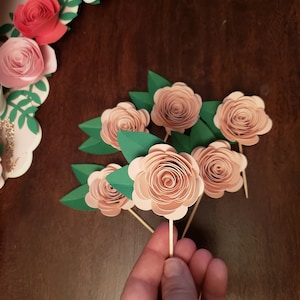 Floral cupcake topper, Rose Cupcake Toppers, Baby Shower Cupcake Toppers, First birthday toppers