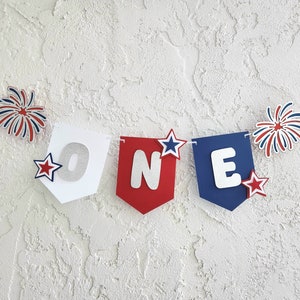4th of July First Birthday Banner, Red, White & Blue Star Decor
