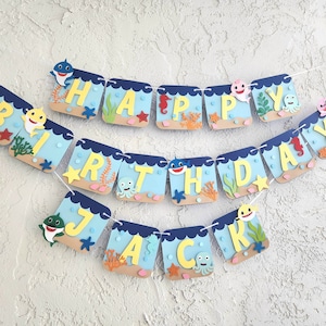 Baby Shark  banner. Baby Shark sign. Shark Birthday. Happy Birthday banner. ONE banner.