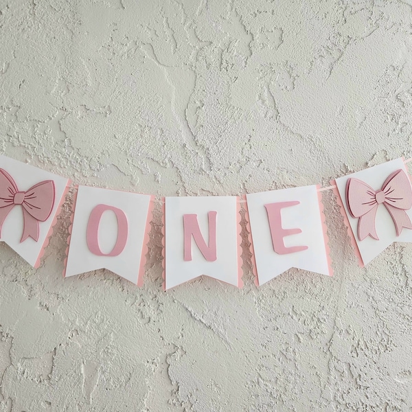 Bow birthday,Pink Girl Birthday Banner,Bow Party Decor, First Bow Birthday Party, Pink Bow Happy Birthday Banner, Baby Girl Bow Banner