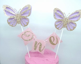 Butterflye cake topper, One cake topper, first birthday cake topper