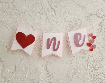 Valentines First Birthday High Chair Banner. Red, Pink and White, Smash Cake Photo Prop.