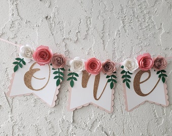 Flower One banner,Floral one banner,one high chair flower banner, boho birthday decor, smash cake, floral birthday banner