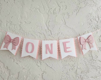 Bow birthday,Pink Girl Birthday Banner,Bow Party Decor, First Bow Birthday Party, Pink Bow Happy Birthday Banner, Baby Girl Bow Banner