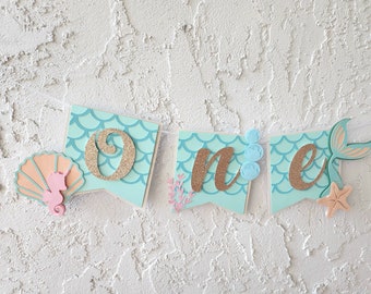 Mermaid First Birthday Highchair Banner