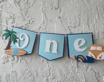 Surf Birthday Banner, Surf high chair banner,Big One Wave Birthday, Surfing Birthday Decor,