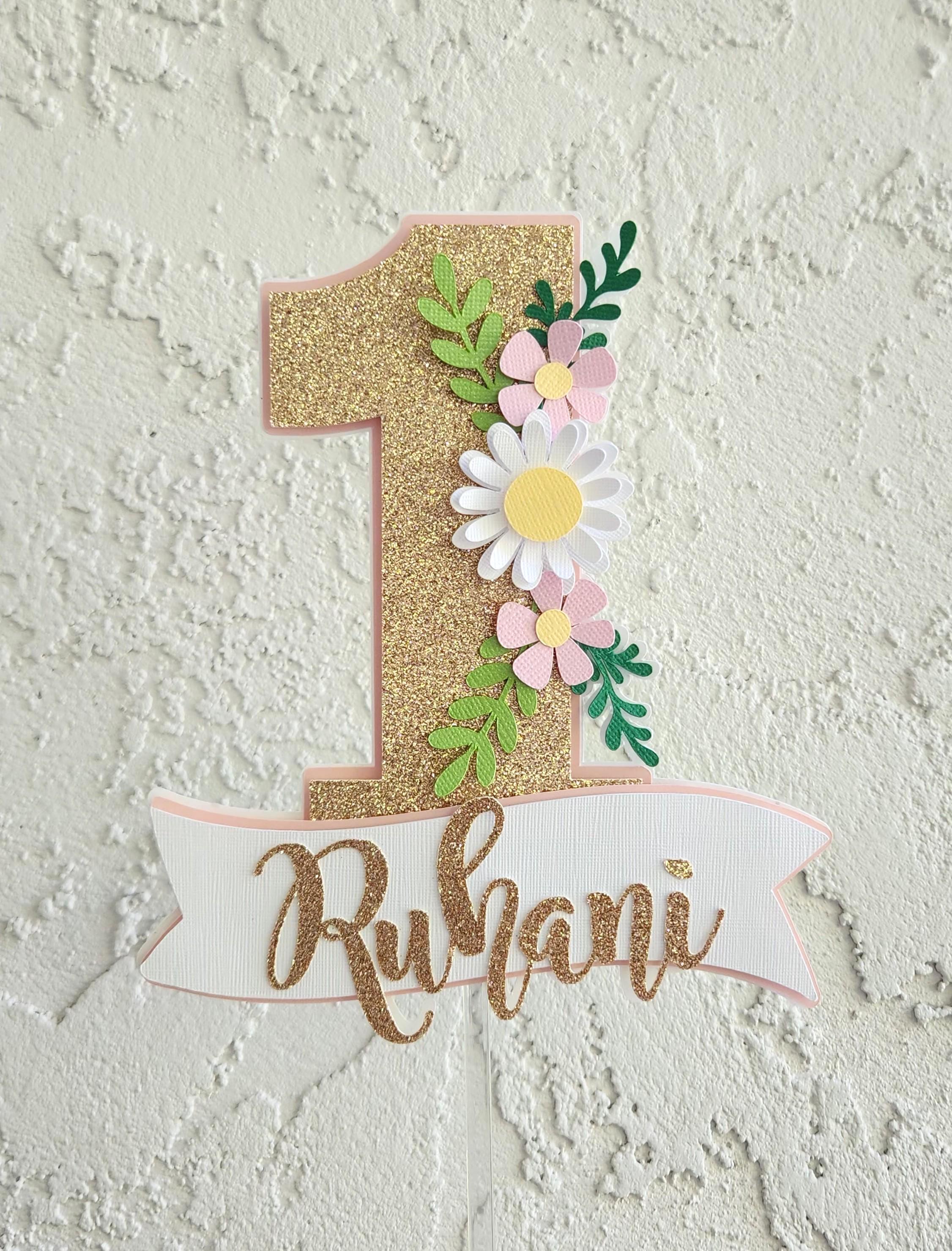 Floral First Birthday Cake Topper, Glitter Number One. - Etsy