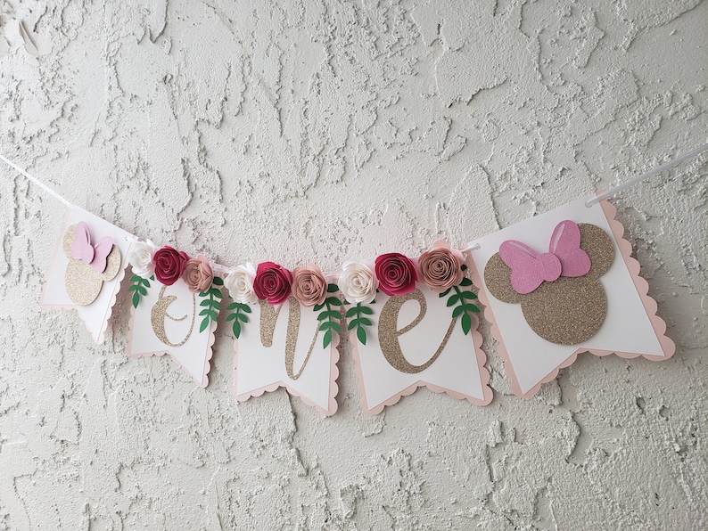 Floral Minnie Mouse Highchair Banner, Glitter Party Decor image 3
