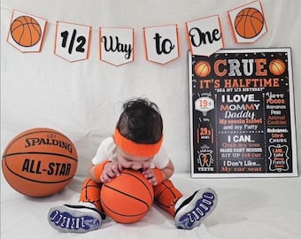 Basketball 1/2 Birthday Banner, "1/2 Way to One" Party Decor