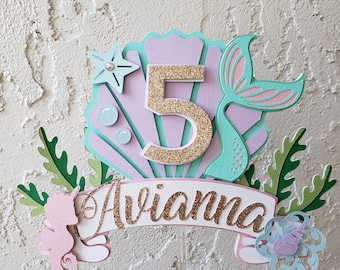 Mermaid Cake Topper, Under The Sea Birthday Party Decor