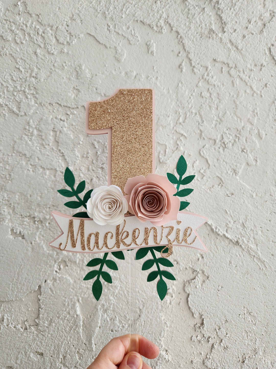 Floral First Birthday Cake Topper,glitter Number One - Etsy