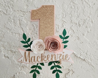 Personlig blommig tårtdekoration, glitter för första födelsedagen Cake Smash
