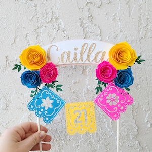 Fiesta Cake Topper, Custom Flower & Papel Picado Birthday Decor