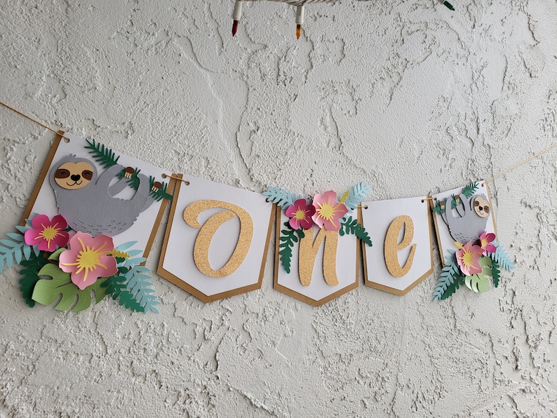 Sloth High Chair Banner ,Sloth One Banner ,First Birthday Banner , Sloth Party Banner image 3