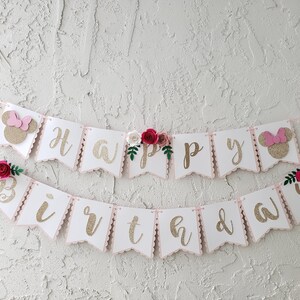 Floral Minnie Mouse Highchair Banner, Glitter Party Decor image 6