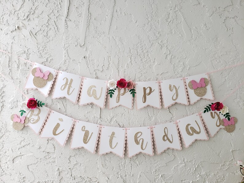Floral Minnie Mouse Highchair Banner, Glitter Party Decor image 6