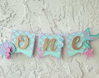 Mermaid First Birthday Highchair Banner