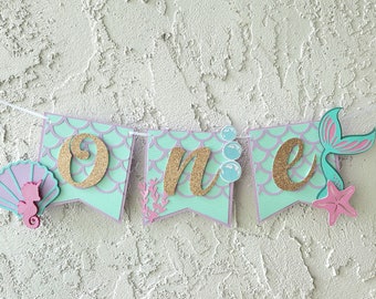 Mermaid high chair banner,Mermaid banner,Mermaid one banner.