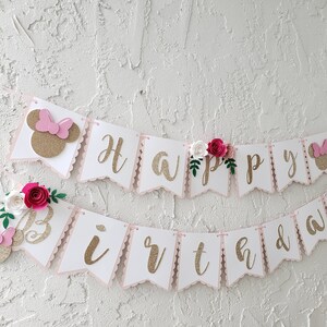 Floral Minnie Mouse Highchair Banner, Glitter Party Decor image 7