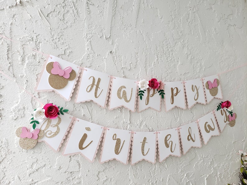 Floral Minnie Mouse Highchair Banner, Glitter Party Decor image 7