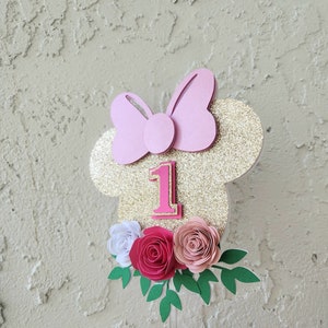 Floral Minnie Mouse Highchair Banner, Glitter Party Decor image 9