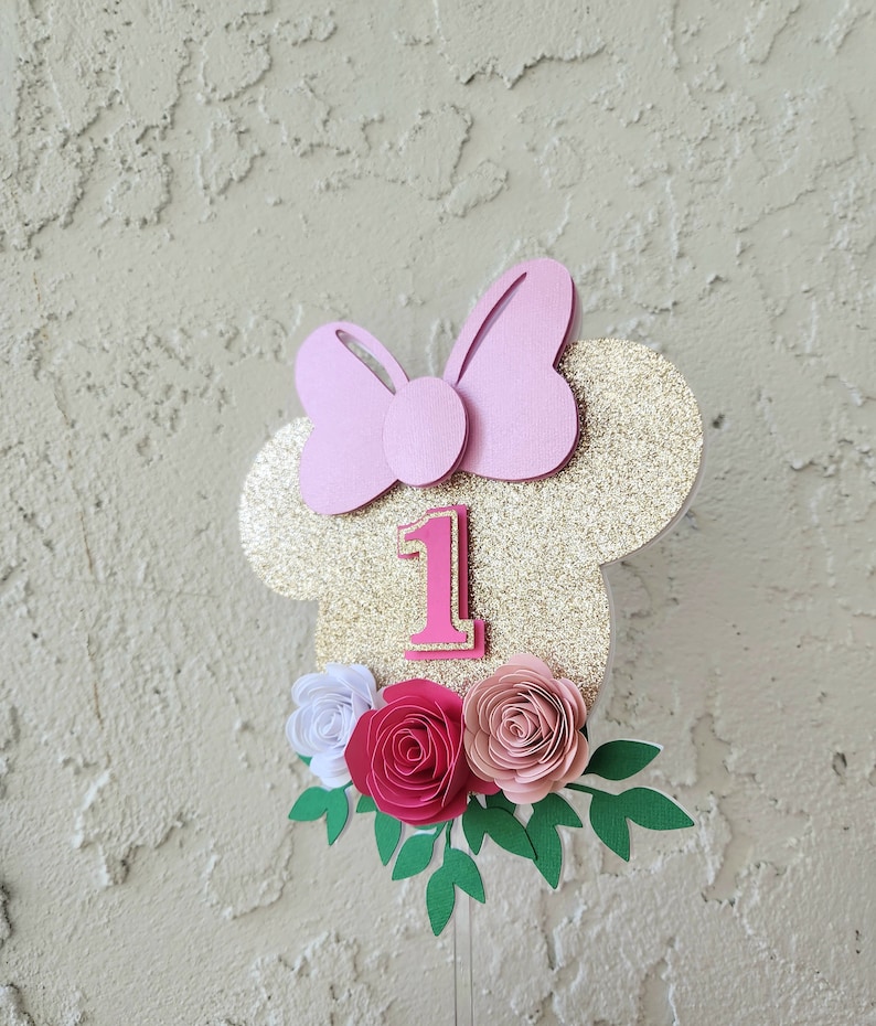 Floral Minnie Mouse Highchair Banner, Glitter Party Decor image 9
