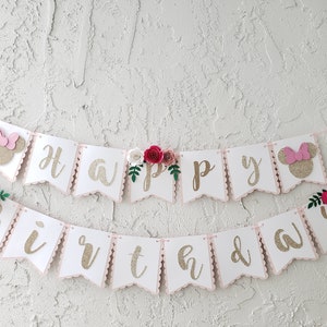 Floral Minnie Mouse Highchair Banner, Glitter Party Decor image 5