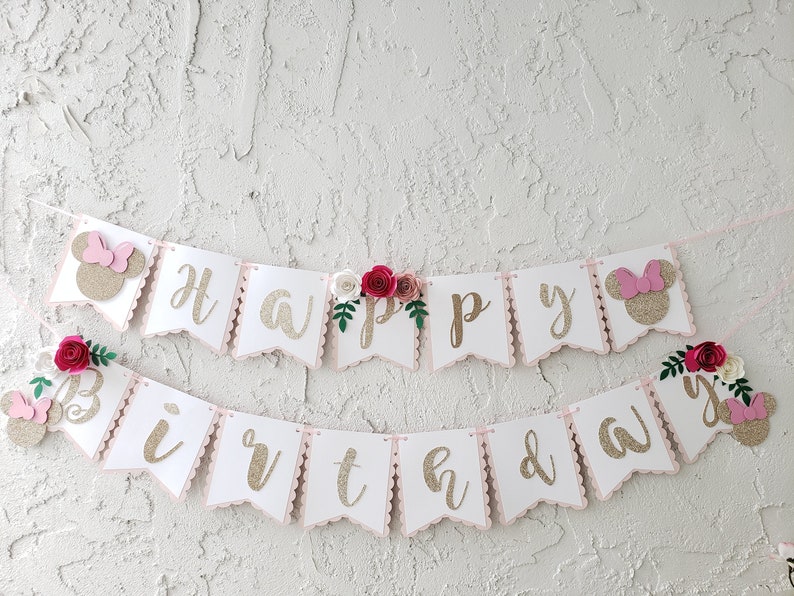 Floral Minnie Mouse Highchair Banner, Glitter Party Decor image 5