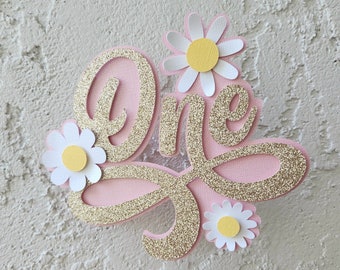 One cake topper, Floral cake topper, Groovy Boho Daisy,one cake topper, glitter cake topper, cake smash cake topper