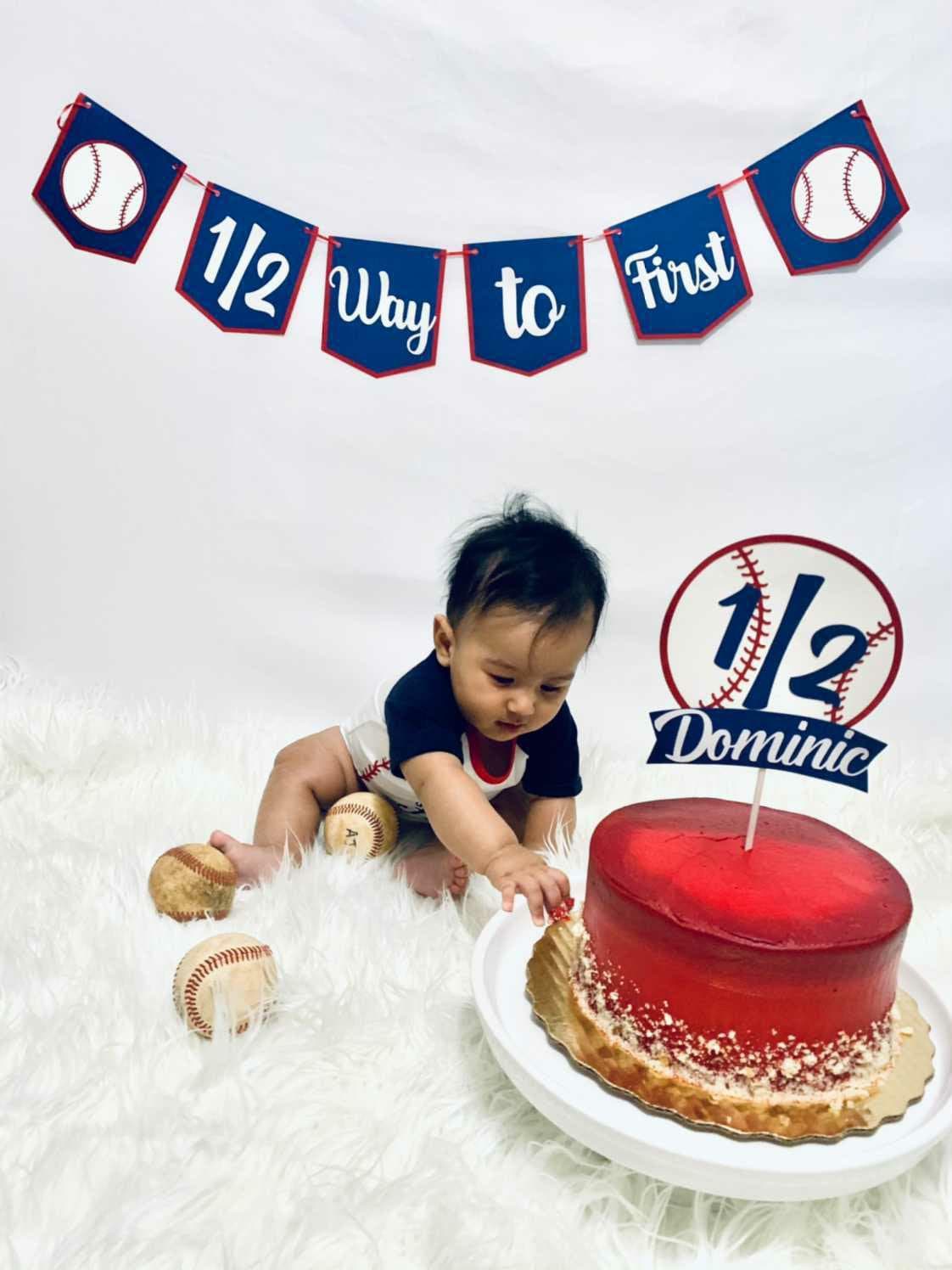 Baseball 1/2 Birthday Banner, Half Way to First Banner