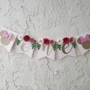 Floral Minnie Mouse Highchair Banner, Glitter Party Decor image 4