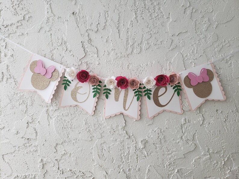 Floral Minnie Mouse Highchair Banner, Glitter Party Decor image 4