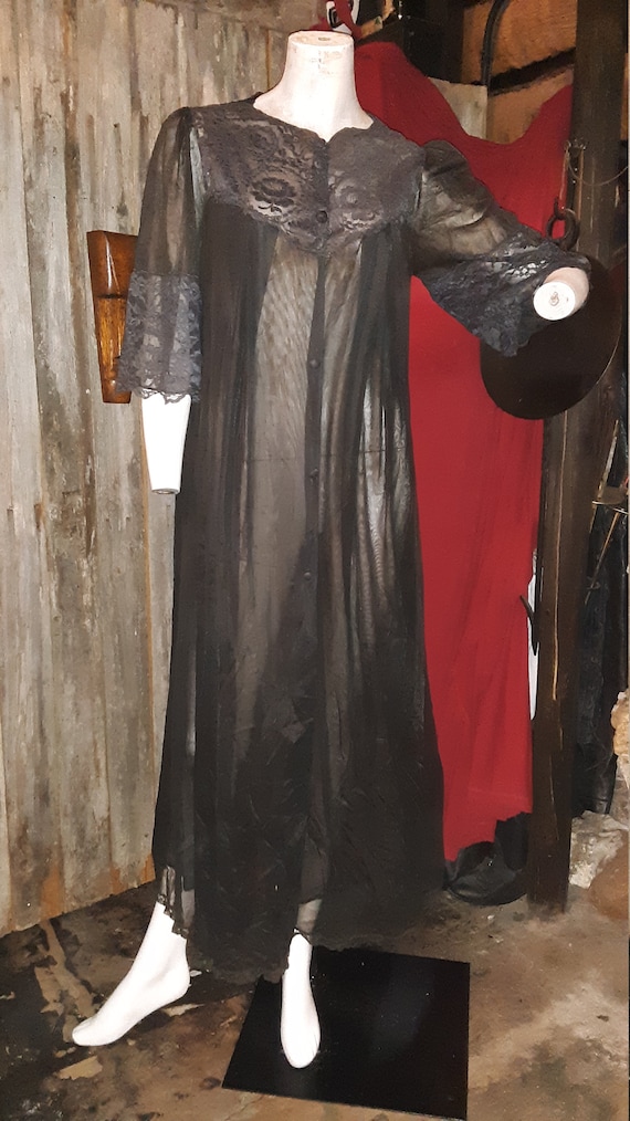 Leonora Inc. Sheer Black Vintage Nightgown Robe