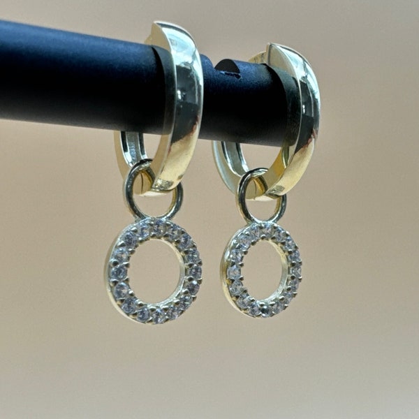 Minimalist 925 Sterling Silver Earrings,Charm Earrings,Dangle and Drop earrings-Pave Huggie Hoop Earrings-Gift  for her