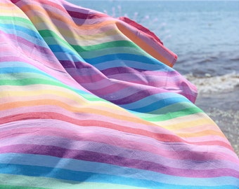 Turkish % 100 Cotton - Beach Towel - Peshtemal Towel - Turkish Towel - Hammam Towel - Travel Towel - Bath Towel - Spa Towel - Rainbow