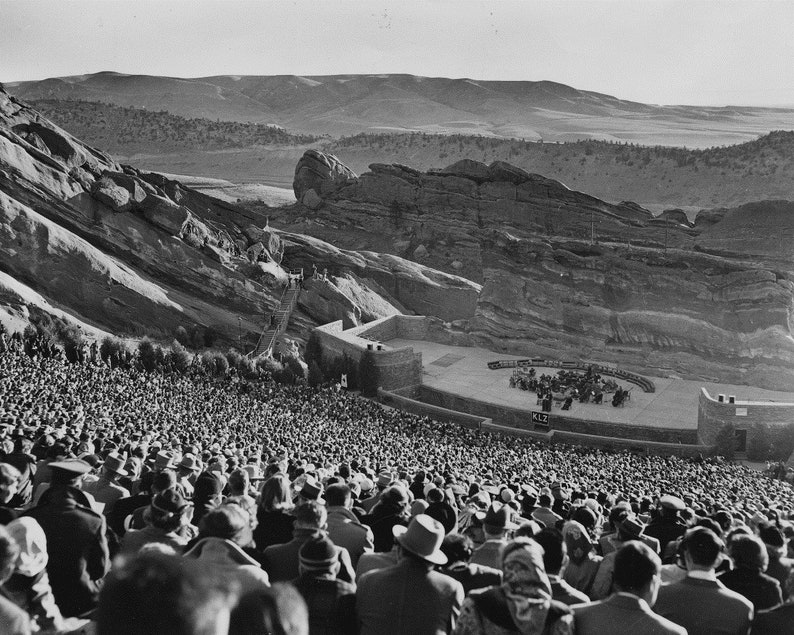 Historical Photo Vintage 1940s Black and White Photo Print of Red Rocks Amphitheater in Colorado Vintage Home Decor